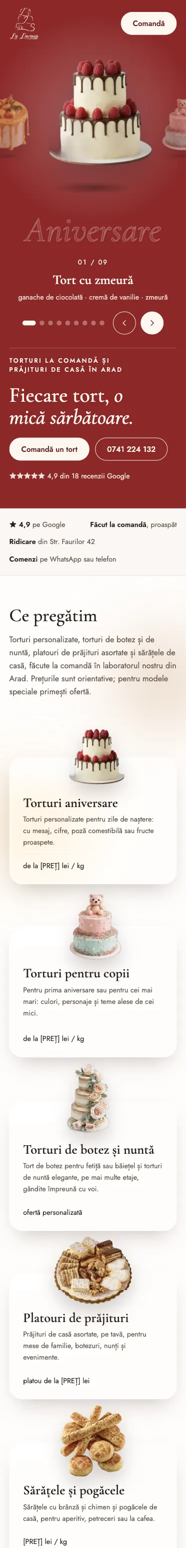 Site-ul lalavinia.ro, cofetărie din Arad, pe telefon